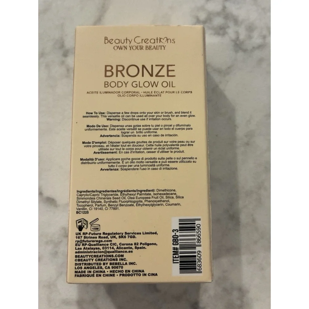 Beauty Creations Body Glow Oil Bronze Shimmer Hydrating Makeup 50ml 1.76oz NIB